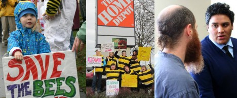 A collage of images of Beyond Toxics events and direct actions