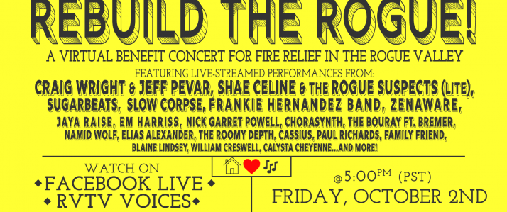 A flyer for Rebuild the Rogue, a virtual benefit concert on October 2nd